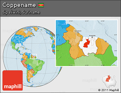 Political Location Map of Coppename, highlighted country