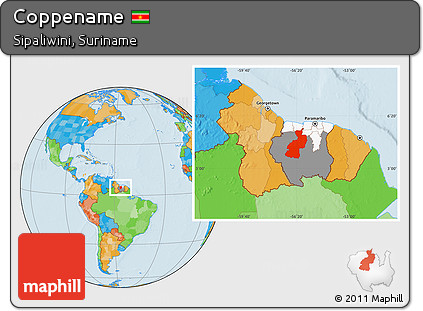 Political Location Map of Coppename, highlighted country, highlighted parent region