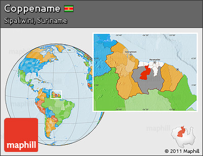 Political Location Map of Coppename, highlighted country, highlighted parent region