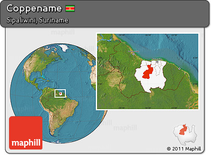 Satellite Location Map of Coppename, highlighted country