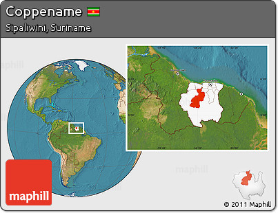 Satellite Location Map of Coppename, highlighted country