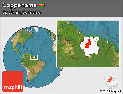 Satellite Location Map of Coppename, highlighted country