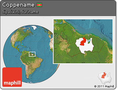 Satellite Location Map of Coppename, highlighted parent region