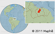 Savanna Style Location Map of Coppename, within the entire country, hill shading
