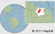 Savanna Style Location Map of Coppename, highlighted country, within the entire country, hill shading