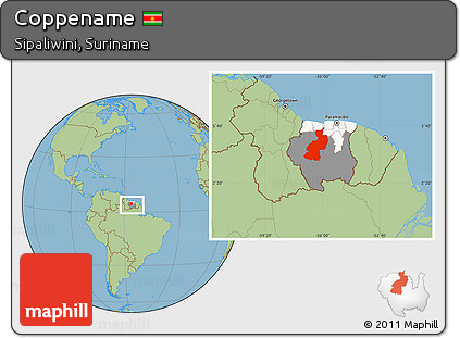 Savanna Style Location Map of Coppename, highlighted country, highlighted parent region, within the entire country