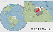 Savanna Style Location Map of Coppename, highlighted country, highlighted parent region, within the entire country, hill shading