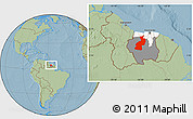 Savanna Style Location Map of Coppename, highlighted country, highlighted parent region, hill shading