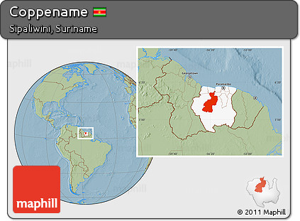 Savanna Style Location Map of Coppename, highlighted country, hill shading