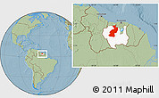Savanna Style Location Map of Coppename, highlighted parent region, within the entire country, hill shading