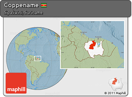 Savanna Style Location Map of Coppename, highlighted parent region, hill shading