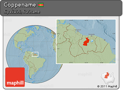 Savanna Style Location Map of Coppename, hill shading