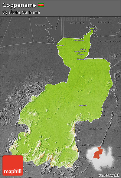 Physical Map of Coppename, darken, desaturated