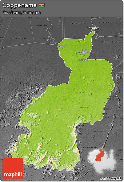Physical Map of Coppename, darken, desaturated
