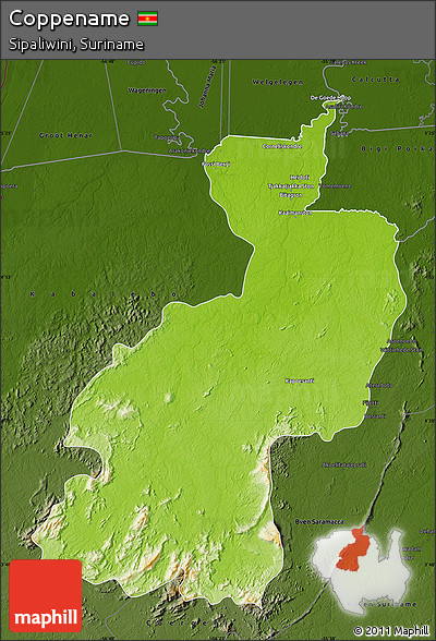 Physical Map of Coppename, darken