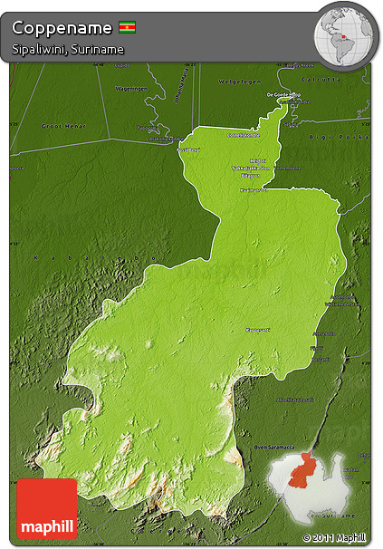 Physical Map of Coppename, darken