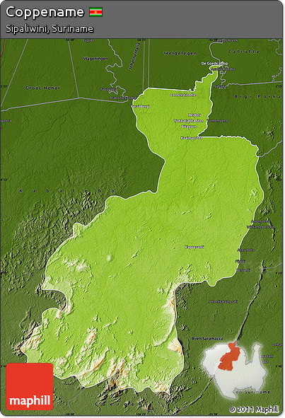 Physical Map of Coppename, darken