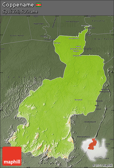 Physical Map of Coppename, darken, semi-desaturated