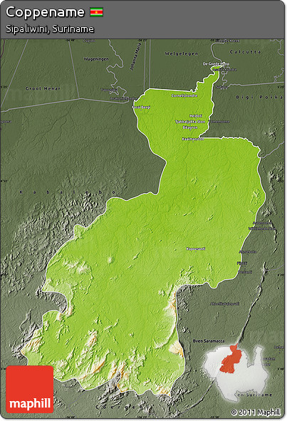 Physical Map of Coppename, darken, semi-desaturated