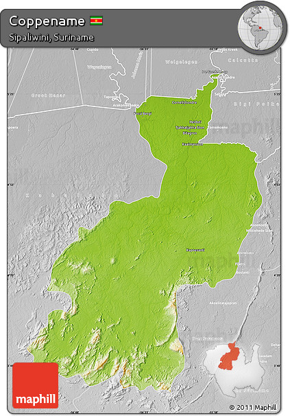 Physical Map of Coppename, lighten, desaturated