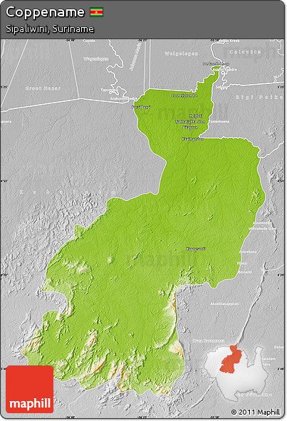 Physical Map of Coppename, lighten, desaturated