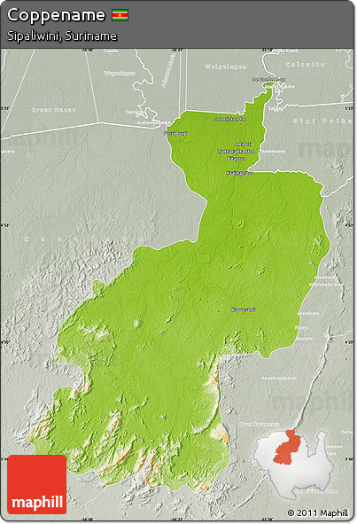 Physical Map of Coppename, lighten, semi-desaturated