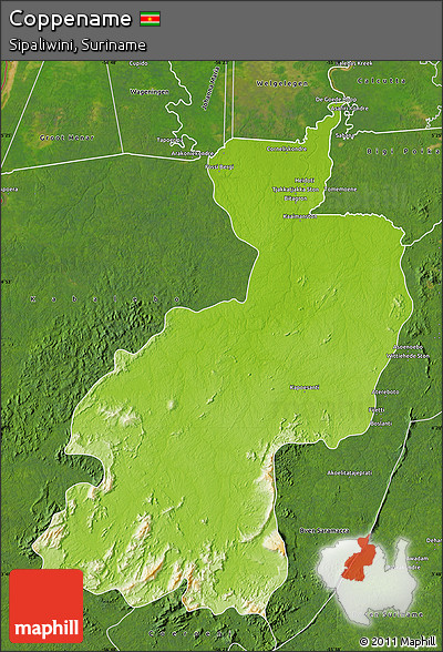 Physical Map of Coppename, satellite outside