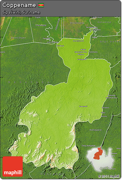 Physical Map of Coppename, satellite outside
