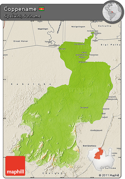 Physical Map of Coppename, shaded relief outside
