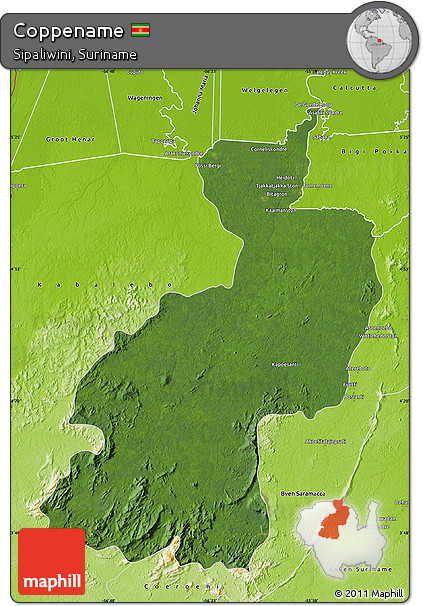 Satellite Map of Coppename, physical outside