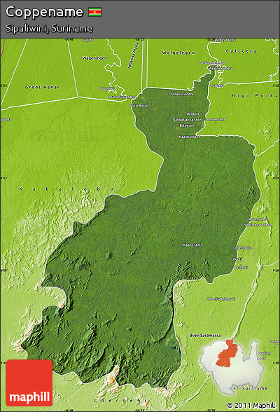 Satellite Map of Coppename, physical outside