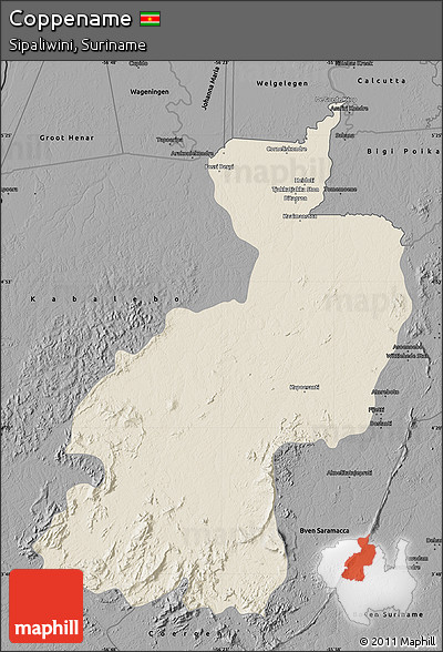 Shaded Relief Map of Coppename, darken, desaturated