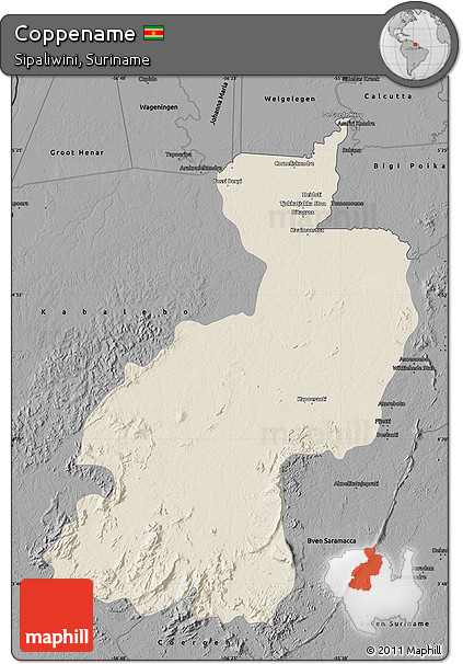 Shaded Relief Map of Coppename, darken, desaturated