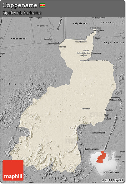 Shaded Relief Map of Coppename, darken, desaturated