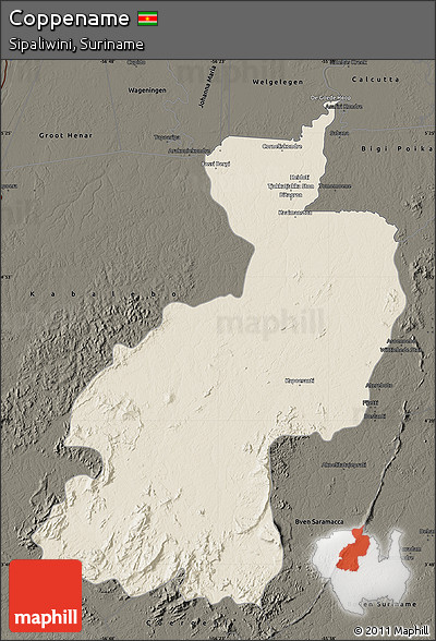Shaded Relief Map of Coppename, darken