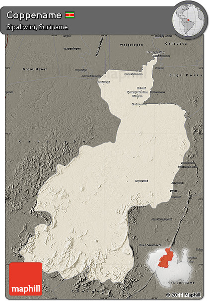 Shaded Relief Map of Coppename, darken