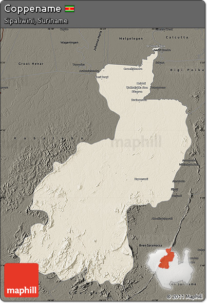 Shaded Relief Map of Coppename, darken