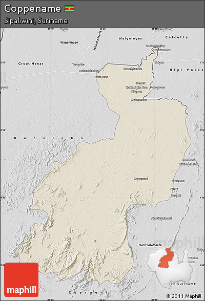 Shaded Relief Map of Coppename, desaturated