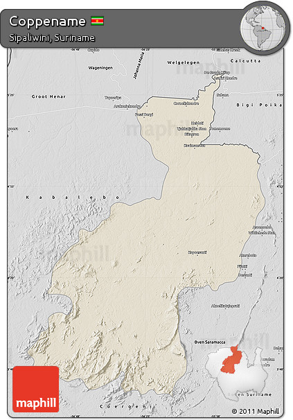 Shaded Relief Map of Coppename, desaturated