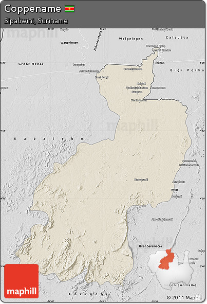 Shaded Relief Map of Coppename, desaturated