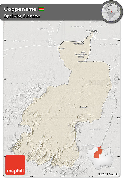 Shaded Relief Map of Coppename, lighten, semi-desaturated