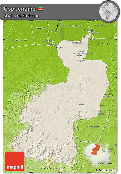 Shaded Relief Map of Coppename, physical outside