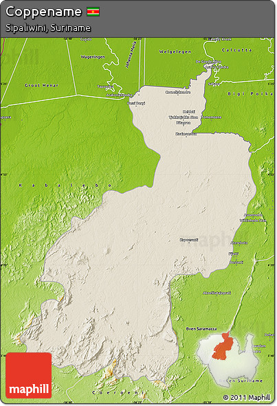Shaded Relief Map of Coppename, physical outside