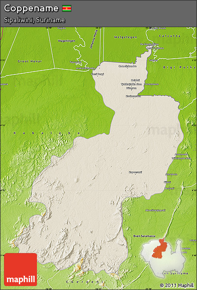 Shaded Relief Map of Coppename, physical outside