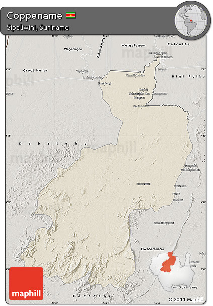 Shaded Relief Map of Coppename, semi-desaturated