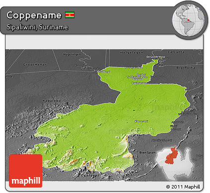 Physical Panoramic Map of Coppename, darken, desaturated