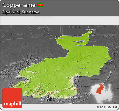 Physical Panoramic Map of Coppename, darken, desaturated