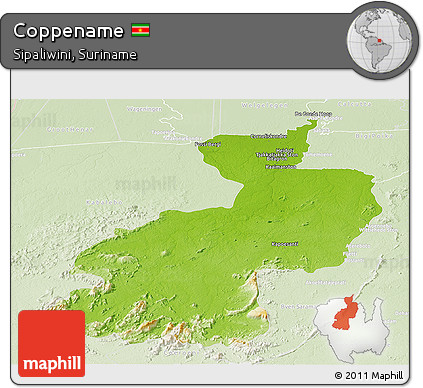 Physical Panoramic Map of Coppename, lighten
