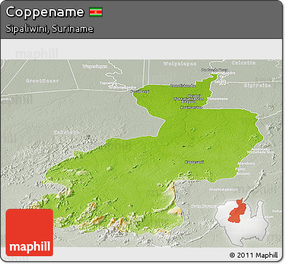 Physical Panoramic Map of Coppename, lighten, semi-desaturated