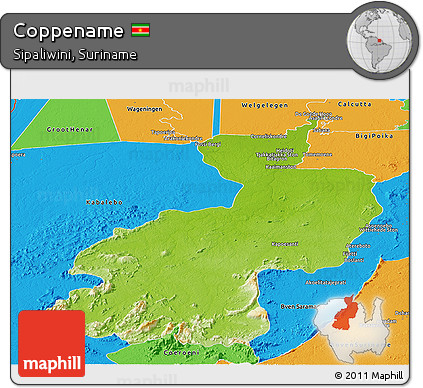 Physical Panoramic Map of Coppename, political outside